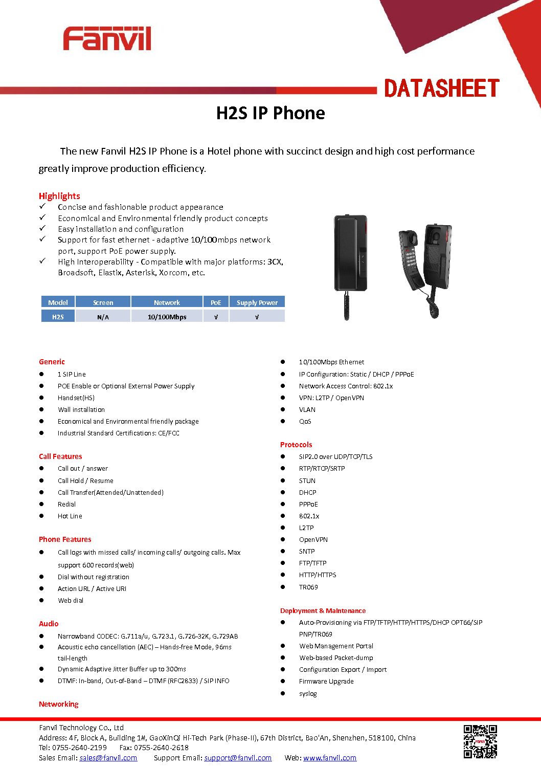 H2S Wall-mount IP Phone-Datasheet - Dimensional Communications